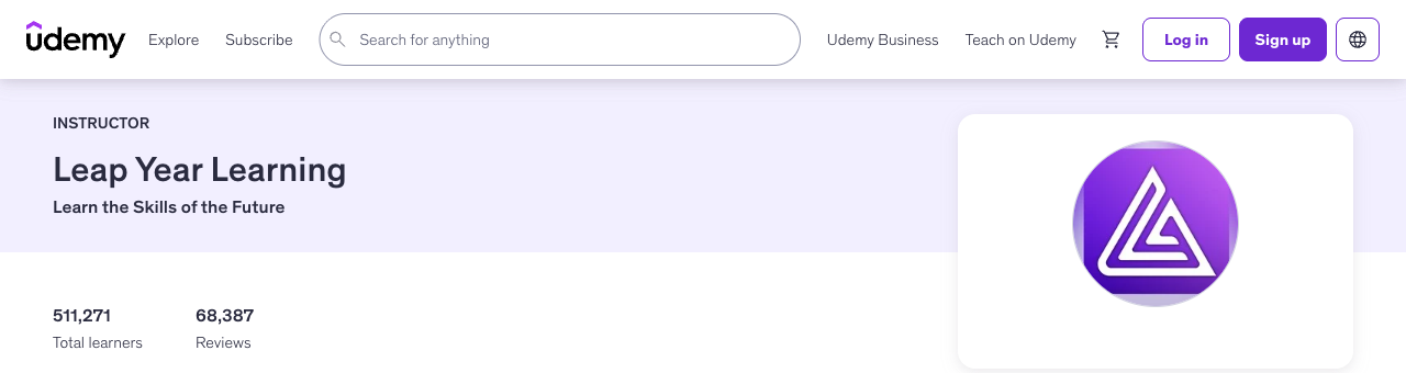 Leap Year Learning on Udemy: 511,271 total learners and 68,387 reviews